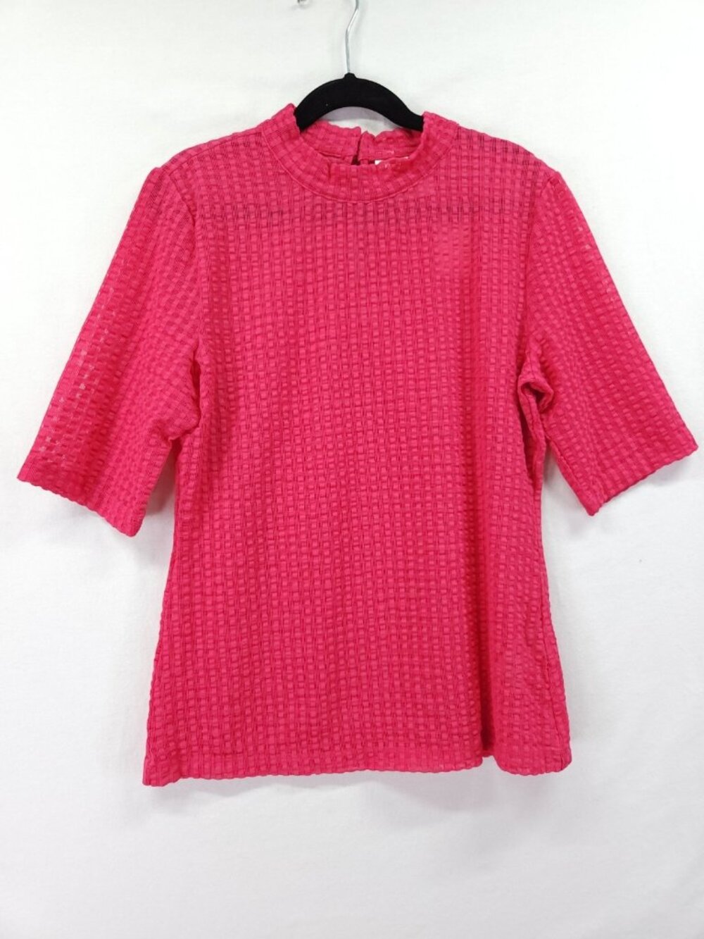 Maeve by Anthropologie Womens Small Pink Textured Mock Neck Keyback Blouse Top